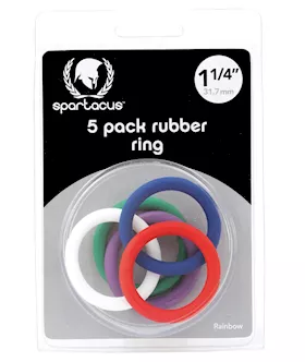 Spartacus 125quot Rubber Cock Ring Set Rainbow Pack of 5