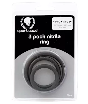 Spartacus Nitrile Cock Ring Set Black Pack of 3