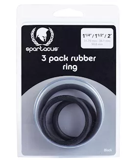 Spartacus Rubber Cock Ring Set Black Pack of 3