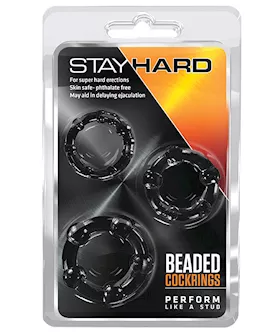 Blush Stay Hard Beaded Cock Rings 3 Pack Black