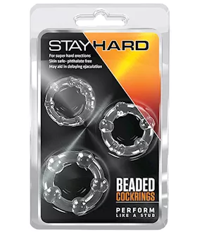 Blush Stay Hard Beaded Cock Rings 3 Pack Clear