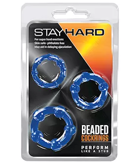 Blush Stay Hard Beaded Cock Rings 3 Pack Blue